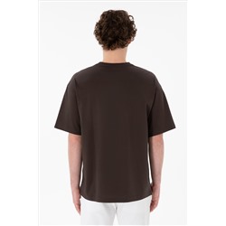Erkek Comfort Fit Bisiklet Yaka Kahverengi Merserize Basic Tişört