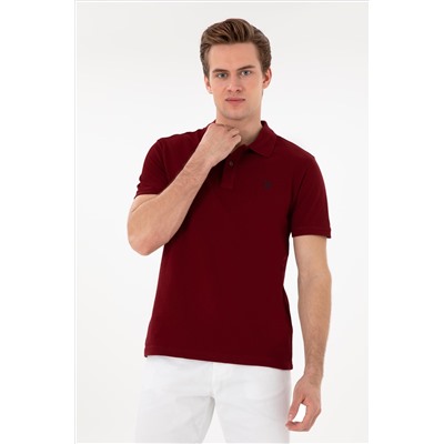 Erkek Slim Fit Polo Yaka Bordo Basic Tişört