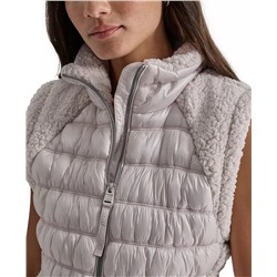DKNY Sport Women's Sherpa-Trim Zip-Front Puffer Vest