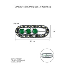 Брошь из чернёного серебра с плавленым кварцем цвета изумруд и марказитами GABR636и
