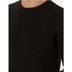 Kahverengi Slim Fit Bisiklet Yaka Triko Kazak