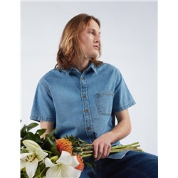 Denim Short Sleeve Shirt, Men, Blue