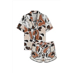 House of Silk Hazel Viskon Desenli Siyah Biyeli Şort Pijama Takımı 2023PYJAMA0021