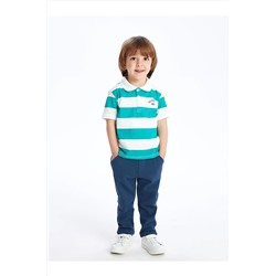 LC Waikiki, Ekru Polo Yaka Kısa Kollu Çizgili Erkek Bebek Tişört ve Pantolon 2'li Takım