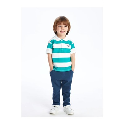 LC Waikiki, Ekru Polo Yaka Kısa Kollu Çizgili Erkek Bebek Tişört ve Pantolon 2'li Takım