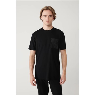 Avva, Erkek Siyah Bisiklet Yaka Baskılı Soft Touch T-shirt A41y1010