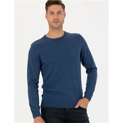 İndigo Melanj Slim Fit Basic Kazak