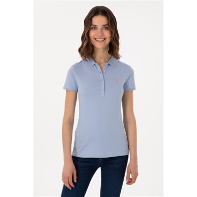 Kadın Açık Mavi Basic Polo Yaka Tişört