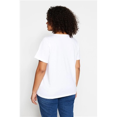 Beyaz Regular Fit Basic Bisiklet Yaka %100 Pamuk Örme Büyük Beden T-Shirt TBBSS22TS0733