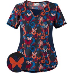 UA Flutter Flattery Navy Print Scrub Top