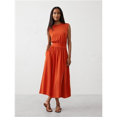 Knit Banded-Waist Midi Dress