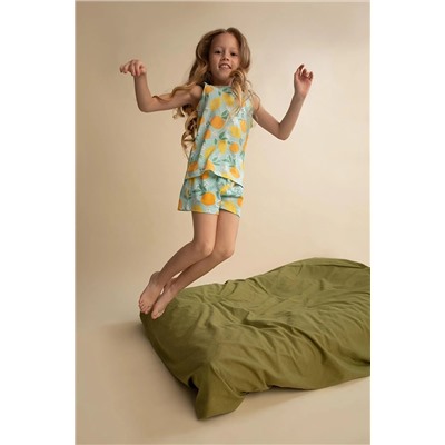 Defacto Kız Çocuk Desenli Pamuklu Kolsuz Atlet Şort Pijama Takım W6901A622HS