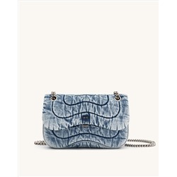 TINA DENIM QUILTED CHAIN CROSSBODY - BLUE