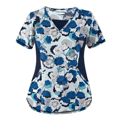 UA Beautiful Bloom Navy Print Scrub Top