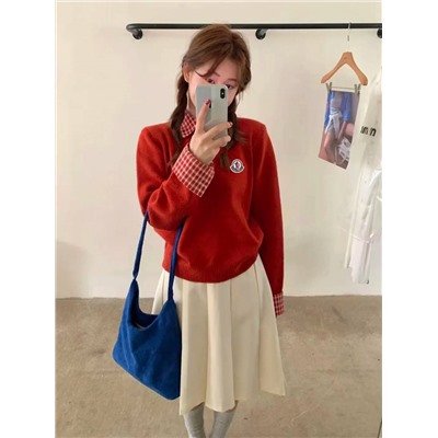 Комбинированный свитер с рубашечным воротником и манжетами