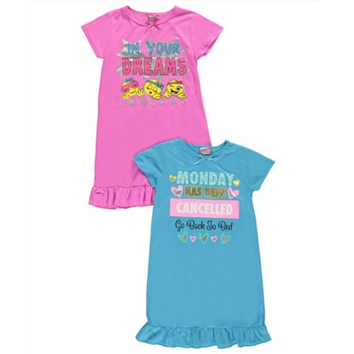 SWEET N SASSY BIG GIRLS’ “MONDAY IS CANCELLED” 2-PACK NIGHTGOWNS