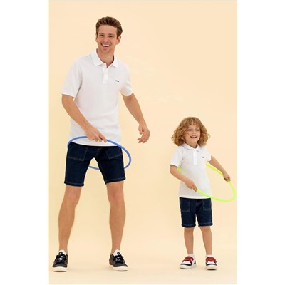 Erkek Çocuk Beyaz Basic Polo Yaka Tişört