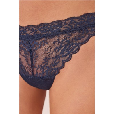 Tanga encaje cintura "V" azul oscuro