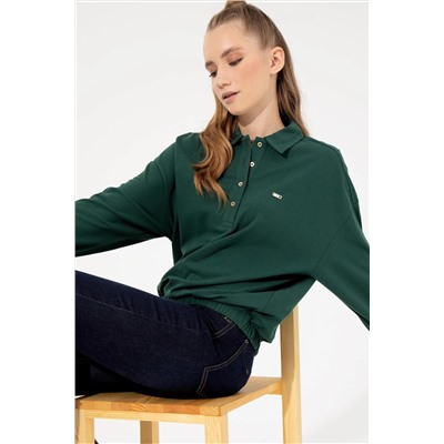Kadın Yeşil Polo Yaka Sweatshirt
