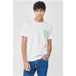 Lee, Regular Fit Normal Kesim %100 Pamuk Bisiklet Yaka Kırık Beyaz Tişört