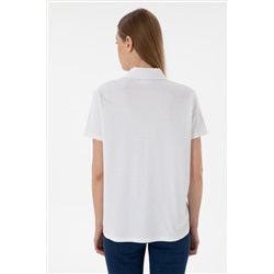 Kadın Beyaz Basic Polo Yaka Tişört