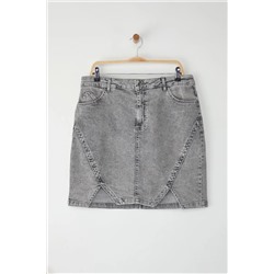 Gri Çift Yırtmaçlı Denim Etek TBBSS23AZ00056