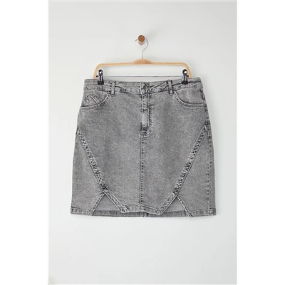 Gri Çift Yırtmaçlı Denim Etek TBBSS23AZ00056