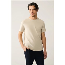 Avva, Erkek Bej %100 Pamuk Nefes Alan Bisiklet Yaka T-shirt E001000