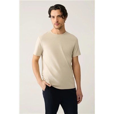 Avva, Erkek Bej %100 Pamuk Nefes Alan Bisiklet Yaka T-shirt E001000