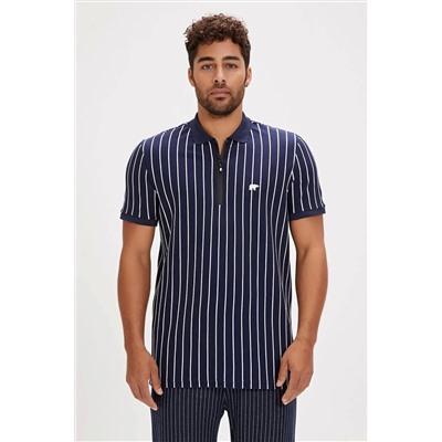 Bad Bear, Badbear Theo Yakali Dikey Cizgili Erkek Tshirt - Lacivert Cizgili