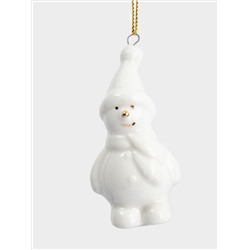 Игрушка елочная, 7 см, фарфор P, бело-золотистая, Снеговик, New year