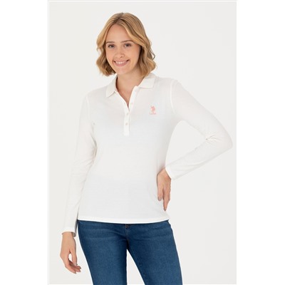 Kadın Ekru Basic Polo Yaka Sweatshirt