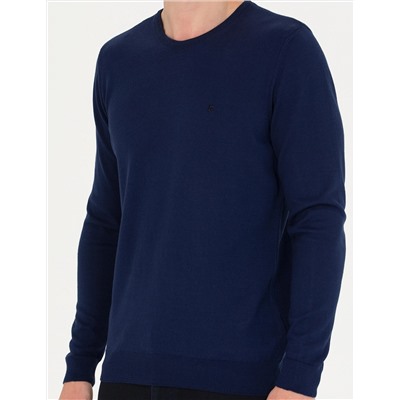 Açık Lacivert Slim Fit Bisiklet Yaka Basic Triko Kazak