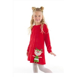 Denokids Yaramaz Geyik Kız Yılbaşı Kadife Kırmızı Elbise CFF-18K1-101