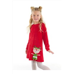 Denokids Yaramaz Geyik Kız Yılbaşı Kadife Kırmızı Elbise CFF-18K1-101