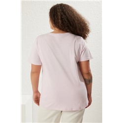 Pembe Boyfriend Çiçek Nakış Detaylı %100 Pamuk Örme Büyük Beden T-shirt TBBSS24BF00029