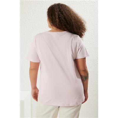 Pembe Boyfriend Çiçek Nakış Detaylı %100 Pamuk Örme Büyük Beden T-shirt TBBSS24BF00029