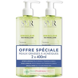 SVR SEBIACLEAR EAU MICELLAIRE - Nettoyant Démaquillant, Purifiant 2x400mlLot  × 2