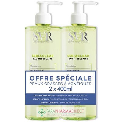 SVR SEBIACLEAR EAU MICELLAIRE - Nettoyant Démaquillant, Purifiant 2x400mlLot  × 2