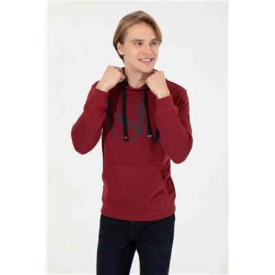 Erkek Vişne Kapüşonlu Sweatshirt