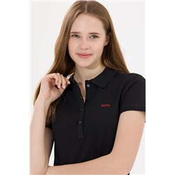 Kadın Siyah Basic Polo Yaka Tişört
