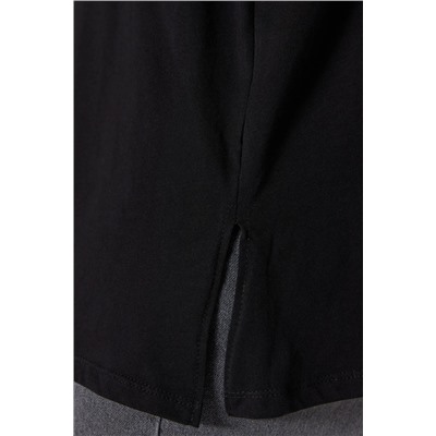 Siyah Geniş Kalıp Baskılı Bisiklet Yaka %100 Pamuk Örme T-shirt TBBSS23BF00015