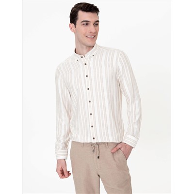 Bej Slim Fit Uzun Kollu Gömlek