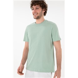 Erkek Regular Fit Bisiklet Yaka Su Yeşili Basic Tişört
