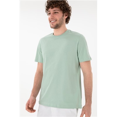 Erkek Regular Fit Bisiklet Yaka Su Yeşili Basic Tişört