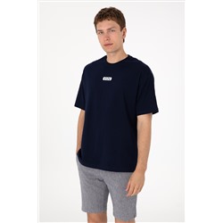 Erkek Oversize Fit Bisiklet Yaka Lacivert Tişört