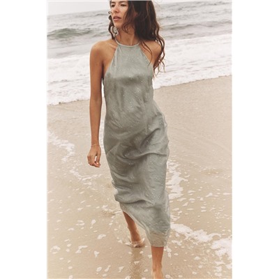 SHINY HALTER MIDI DRESS