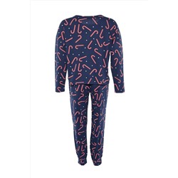 Lacivert Yılbaşı Temalı Örme Pijama Takımı TBBAW23AI00026