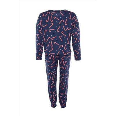 Lacivert Yılbaşı Temalı Örme Pijama Takımı TBBAW23AI00026