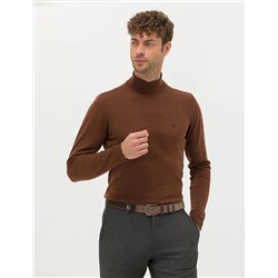 Kahverengi Slim Fit Balıkçı Yaka Basic Triko Kazak